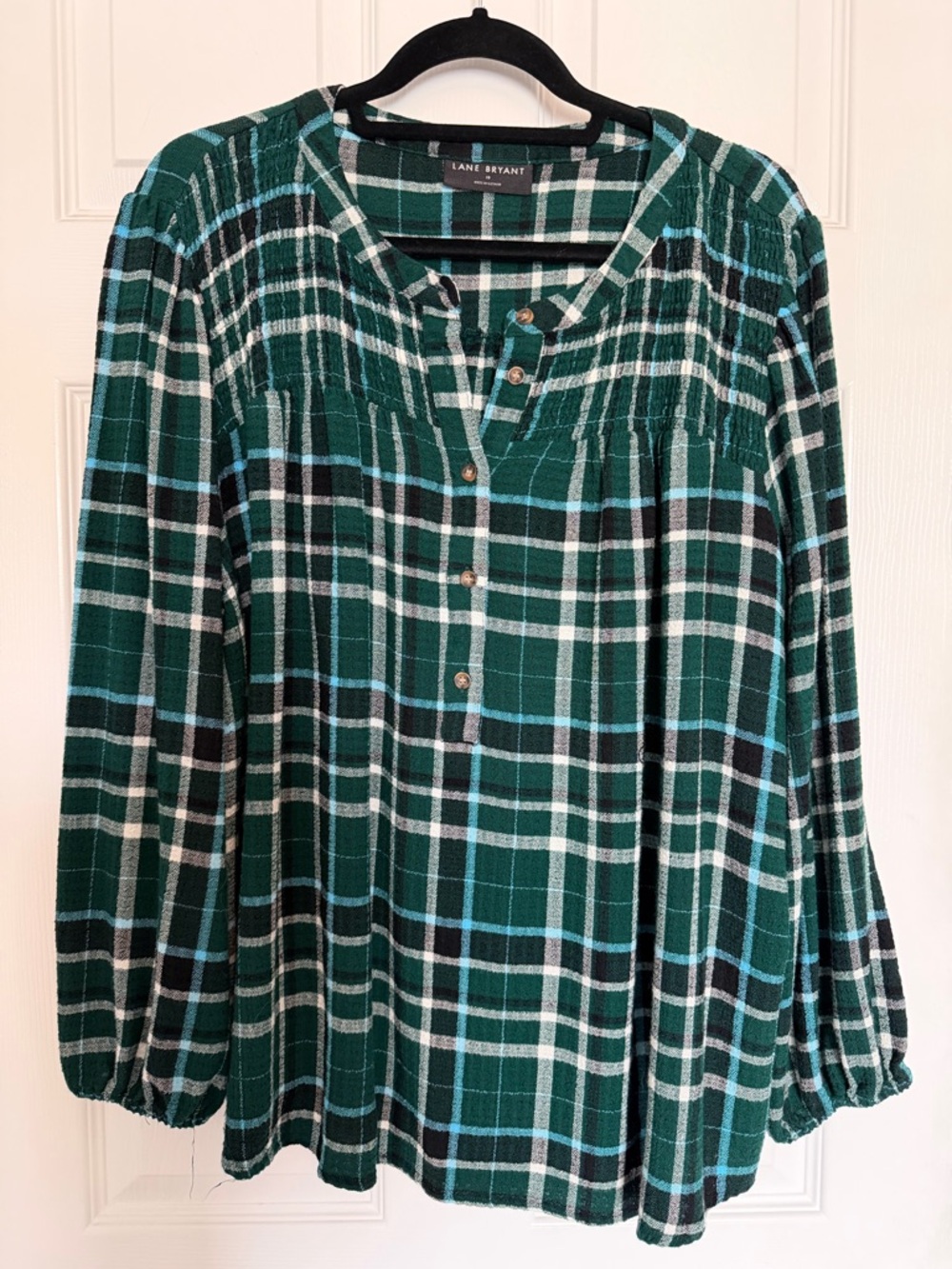 Lane Bryant Green Plaid Henley Tunic Top